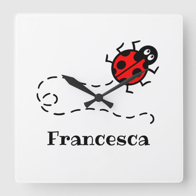 Personalised Ladybird Pattern Wall Clock (Front)