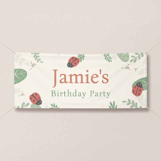 Personalised Ladybug Birthday Party Banner (Ladybird Meadow - 2.5 x 6' Party Banner)