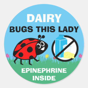 Personalised Ladybug Dairy Allergy Alert Classic Round Sticker