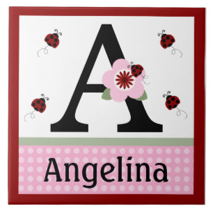 Personalised Ladybug & Flowers 2 Letter Name Tile