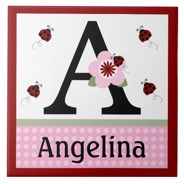 Personalised Ladybug & Flowers 2 Letter Name Tile (Front)