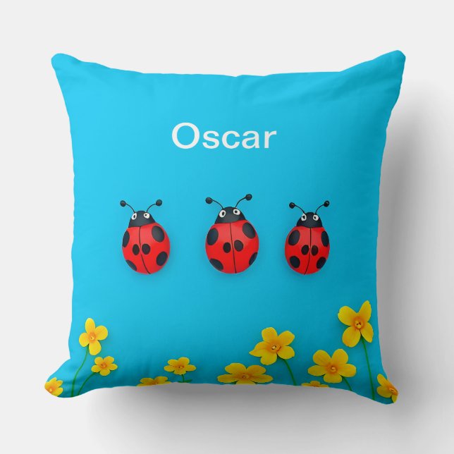🐞 Personalised Ladybug Garden Name Decor For Kids Cushion (Front)