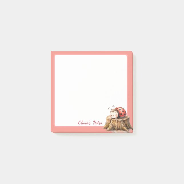 Personalised Ladybug Tree Stump Sticky Notes (Front)