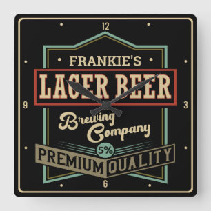 Personalised Lager Beer Brewing Co Label Bar Pub Square Wall Clock