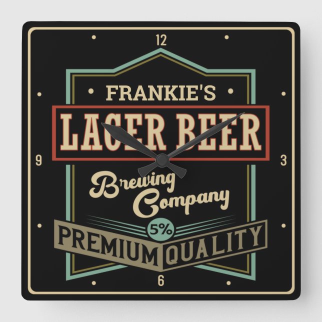 Personalised Lager Beer Brewing Co Label Bar Pub Square Wall Clock (Front)