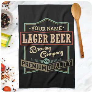 Personalised Lager Beer Brewing Co Label Bar Pub  Tea Towel