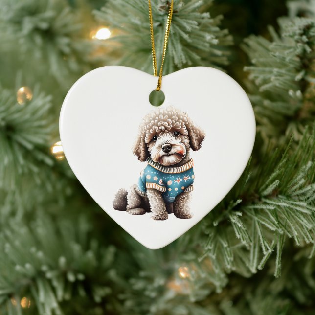 Personalised Lagotto Romagnolo Christmas Sweater Ceramic Ornament (Tree)