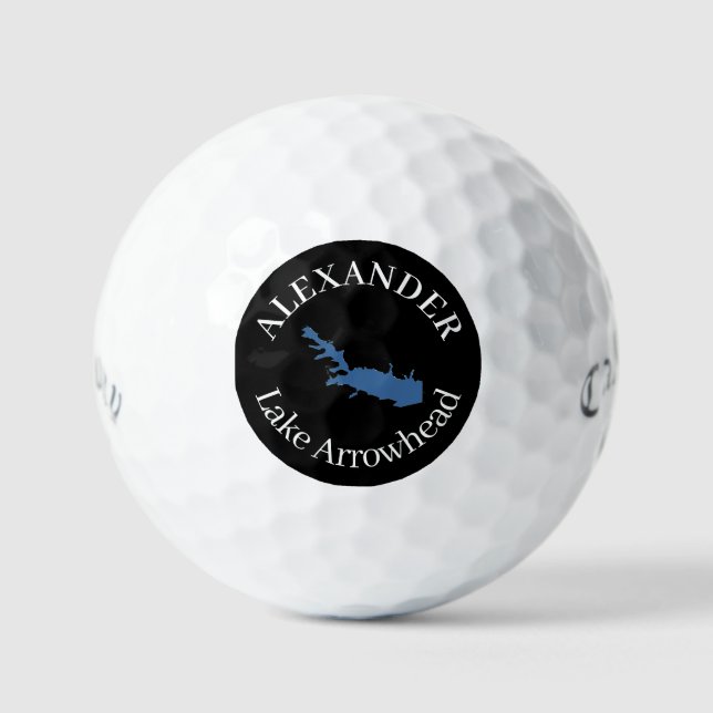 Personalised Lake Arrowhead Map Black Golf balls (Front)