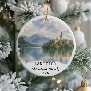 Personalised Lake Bled Ceramic Ornament, Custom Sl Ornament