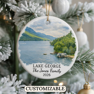 Personalised Lake George Ornament, Custom New York Ceramic Ornament