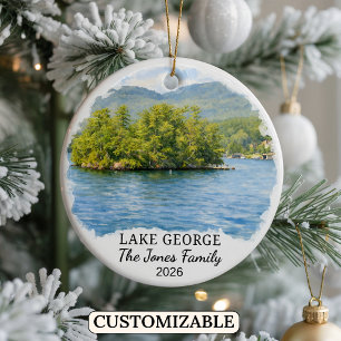 Personalised Lake George Ornament, Custom New York Ceramic Ornament
