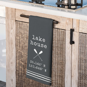 Personalised Lake House Coordinates Tea Towel