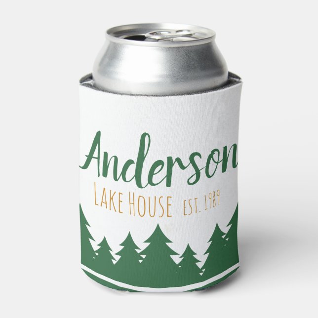Personalised Lake House & Pine Trees Can Cooler (Can Front)
