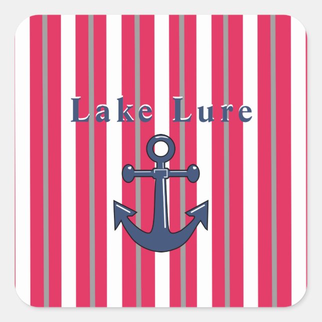 Personalised Lake or Beach Red White  Square Sticker (Front)