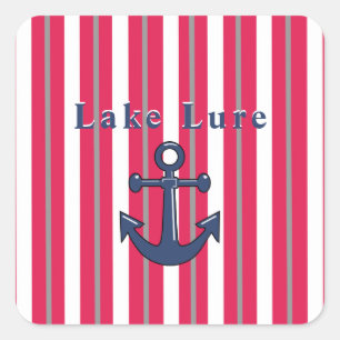 Personalised Lake or Beach Red White Square Sticker