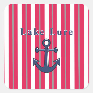 Personalised Lake or Beach Red White Square Sticker