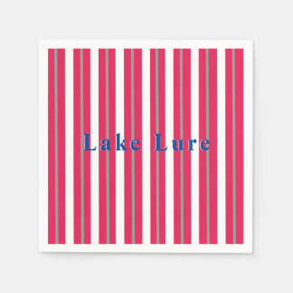 Personalised Lake or Beach Red White Striped Napkin