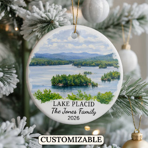 Personalised Lake Placid Ornament, Custom New York Ceramic Ornament