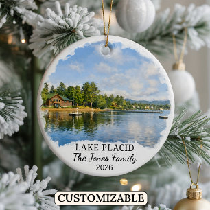 Personalised Lake Placid Ornament, Custom New York Ceramic Ornament