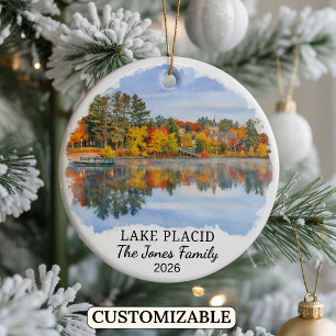 Personalised Lake Placid Ornament, Custom New York Ceramic Ornament