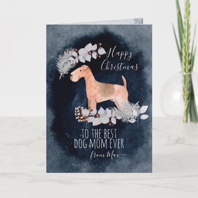 Personalised Lakeland Terrier Watercolor Christmas Holiday Card (Front)