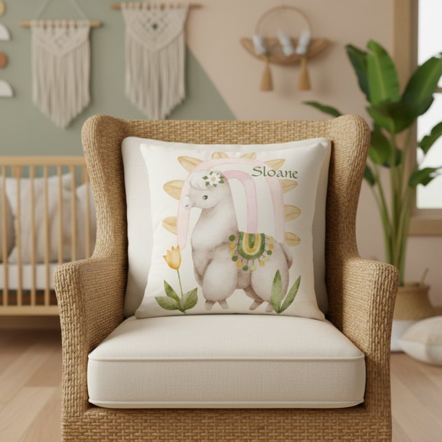 Personalised Lama, Baby Animals, Boho, Rainbow Cushion (Creator Uploaded)