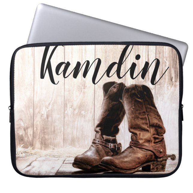 Personalised Laptop Case Boots Country Rustic West (Front)