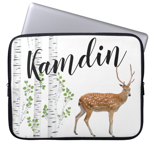 Personalised Laptop Case Deer Doe Buck Forest Wood (Front)