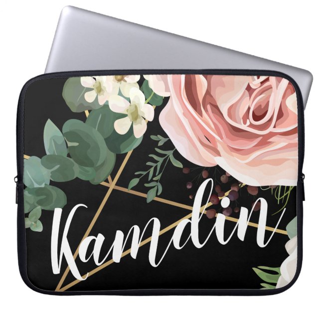 Personalised Laptop Case Geometric Garden Black (Front)