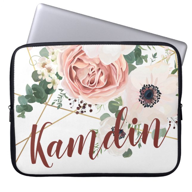 Personalised Laptop Case Geometric Garden Rose (Front)