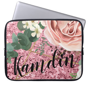 Personalised Laptop Case Geometric Garden Rose Gol