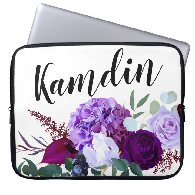 Personalised Laptop Case Lavender Hibiscus on Wh (Front)