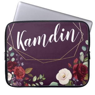 Personalised Laptop Case Plum Purple Roses Gold Ge