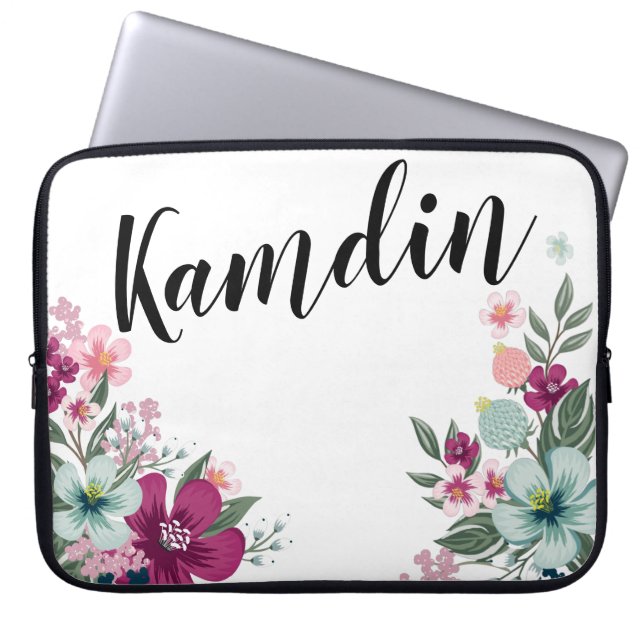 Personalised Laptop Case Tropical Flower on White (Front)