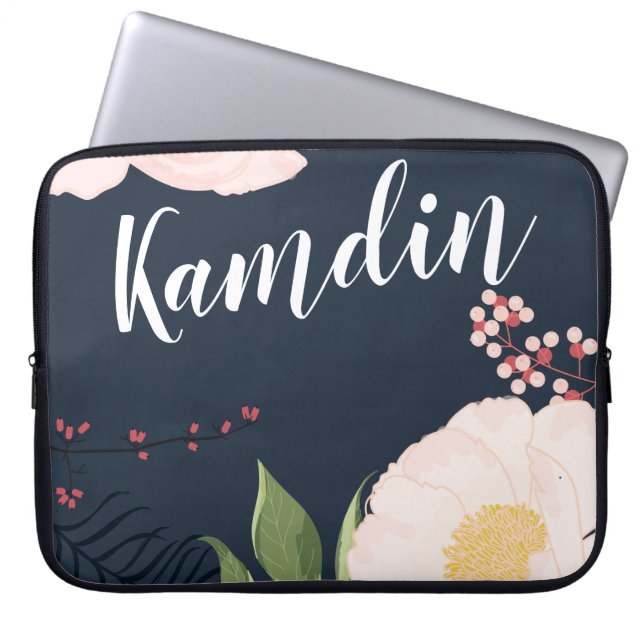 Personalised Laptop Case White Floral Flowers on D (Front)