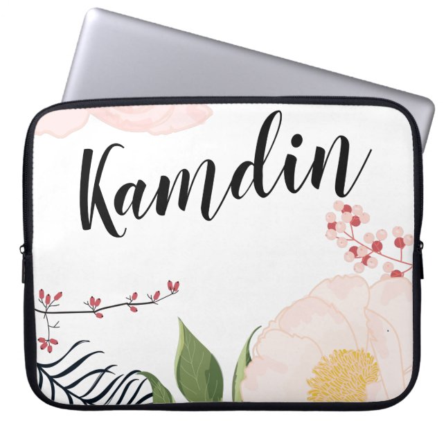 Personalised Laptop Case White Floral Flowers on W (Front)