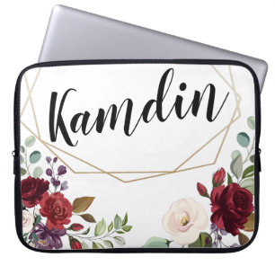 Personalised Laptop Case White Roses Gold Ge