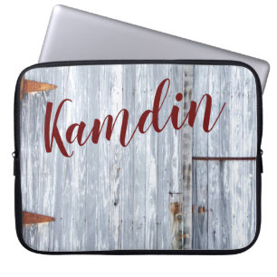 Personalised Laptop Case White Wash Wood Barn Door
