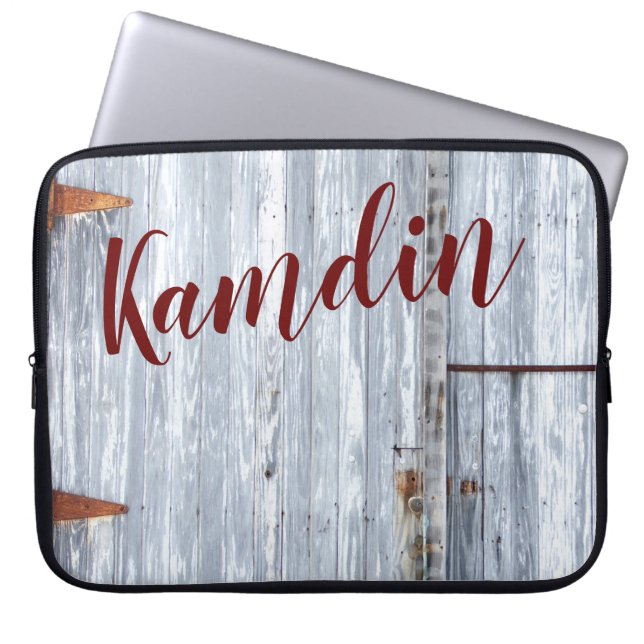 Personalised Laptop Case White Wash Wood Barn Door (Front)