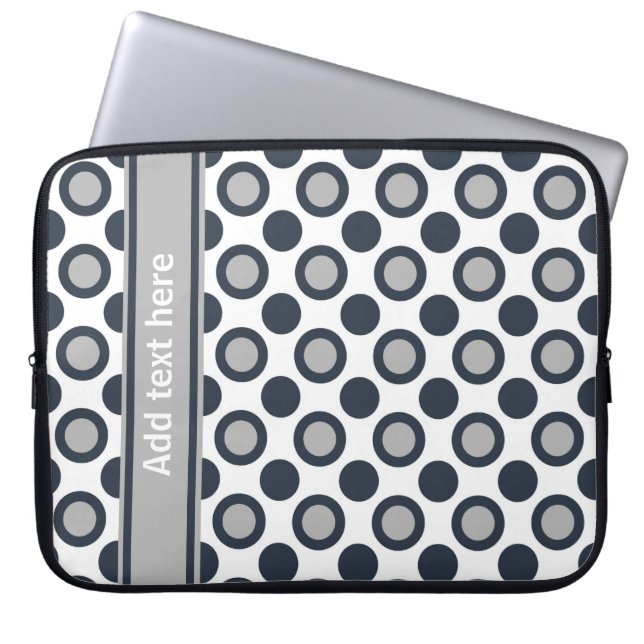 Personalised Laptop Sleeve:Black Silver Polka Dots Laptop Sleeve (Front)