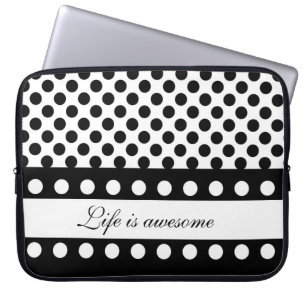 Personalised Laptop Sleeve:Black White Polka Dots Laptop Sleeve