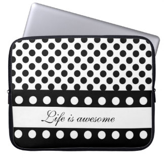Personalised Laptop Sleeve:Black White Polka Dots Sleeve