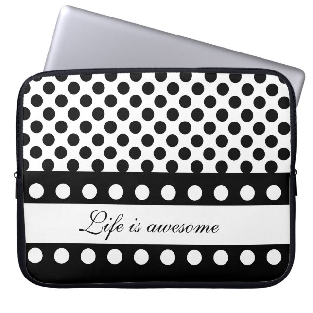 Personalised Laptop Sleeve:Black White Polka Dots Sleeve (Front)