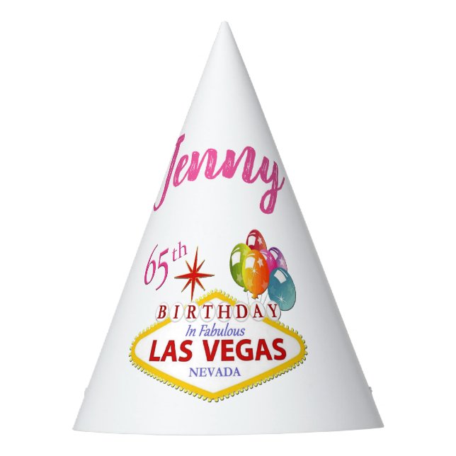 Personalised Las Vegas 65th Birthday Party Hat (Front)