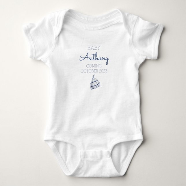 Personalised Last Name Announcement Baby Boy Hat Baby Bodysuit (Front)