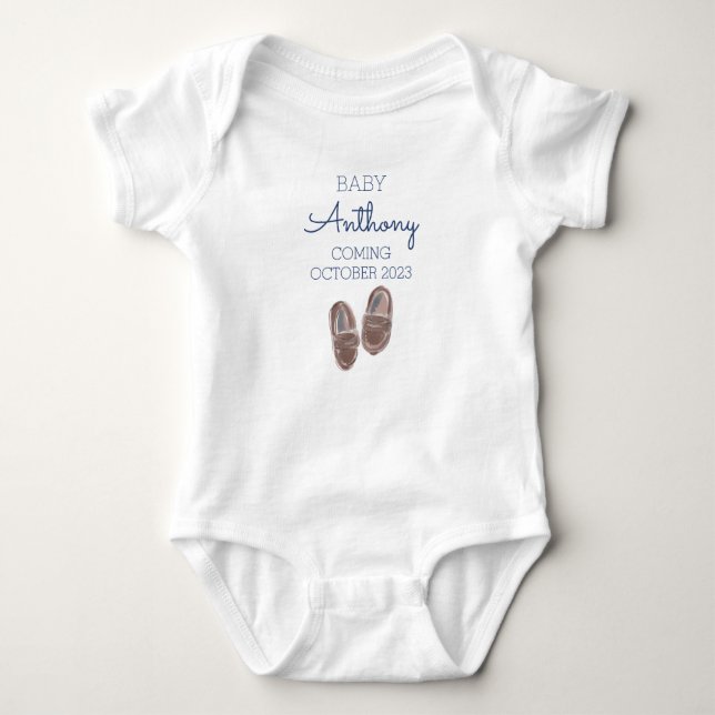 Personalised Last Name Announcement Baby Boy Shoes Baby Bodysuit (Front)