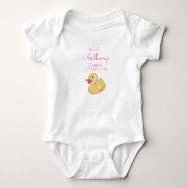 Personalised Last Name Announcement Baby Girl Duck Baby Bodysuit (Front)