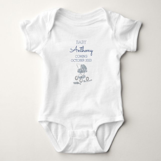 Personalised Last Name Announcement Baby Stroller  Baby Bodysuit (Front)