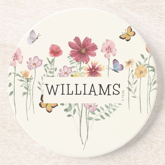 Personalised Last Name Floral Coaster (Front)