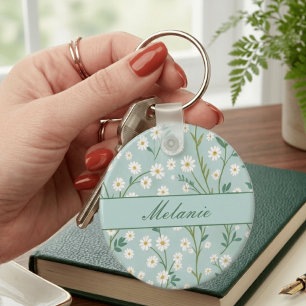 Personalised Last Name Floral Key Ring